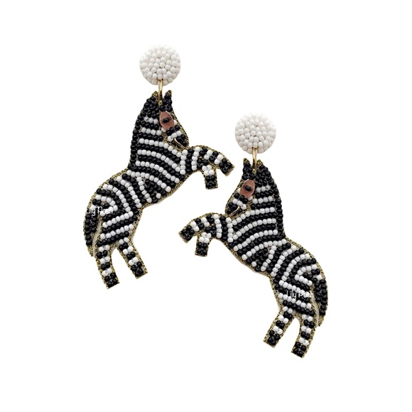 Beaded Zebra Earring, Seed Bead Animal Earring, Lily Posh - Picture 2 of 2